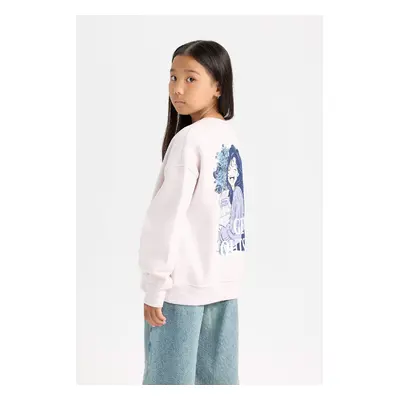 DEFACTO Girl Oversize Wide Pattern Crew Neck Back Printed Soft Furry Sweatshirt