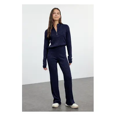 Trendyol Navy Blue Zippered Sweater-Pants Knitwear Bottom-Top Set