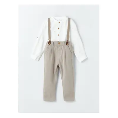 LC Waikiki Long Sleeve Baby Boy Shirt, Trousers and Suspenders 3-Piece Set