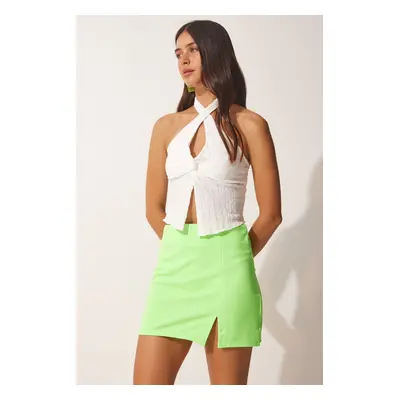 Happiness İstanbul Women's Neon Green Slit Mini Skirt