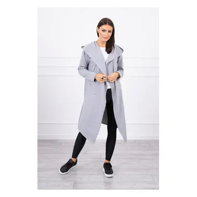 Long cardigan with a hood in gray color