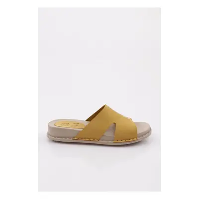 DGN P33 Women's Slippers Genuine Leather Yellow Nubuck