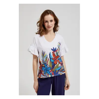 Women's blouse with colorful print MOODO - white