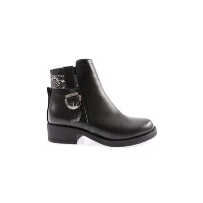 DGN 4001-2164-22k Women's Buckle Low Heel Boots BLACK BLACK SNAK