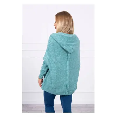 Hooded sweater with batwing sleeve dark mint