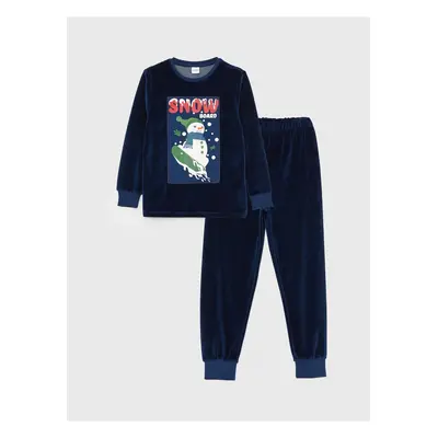 LC Waikiki Crew Neck Embroidered Long Sleeve Velvet Boys' Pajamas Set