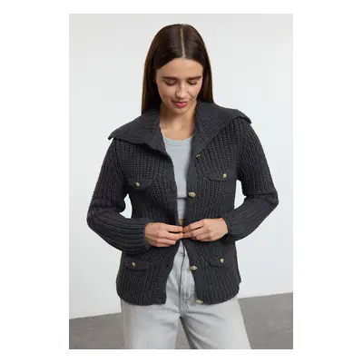 Trendyol Anthracite Pocket Detailed Knitwear Cardigan