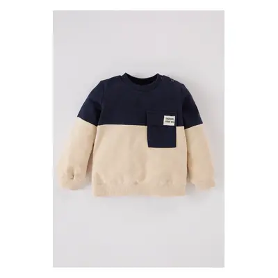 DEFACTO Baby Boy Crew Neck Color Block Soft Furry Sweatshirt