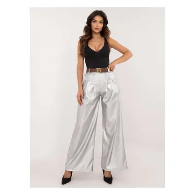 Silver women's trousers made of eco-leather with pockets