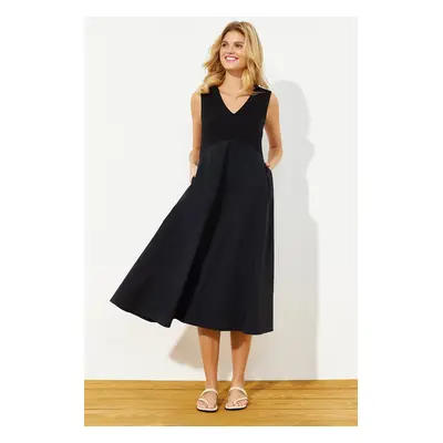 Trendyol Black Waist Open Maxi Fabric Mixed Woven Dress