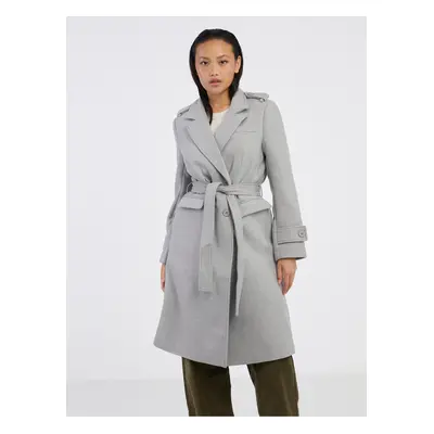 Light grey women's striped coat with wool blend Noisy May Leony - Women's