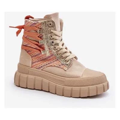 Beige women's high sneakers on a massive Kernia platform