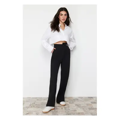 Trendyol Black Wide Leg Label Detail Woven Trousers