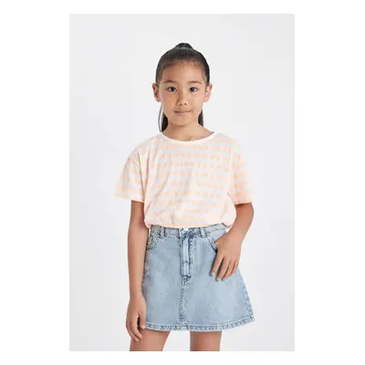 DEFACTO Girl's Crew Neck Striped Short Sleeve T-Shirt