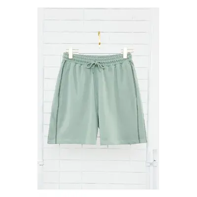 Trendyol Mint Regular/Normal Cut More Sustainable Contrast Stitch Detail 100% Cotton Shorts