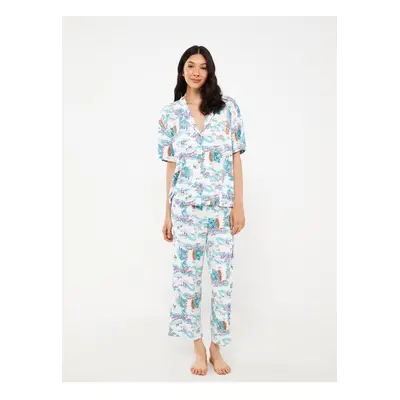 LC Waikiki Shirt Collar Patterned Short Sleeve Women's Pajama Set