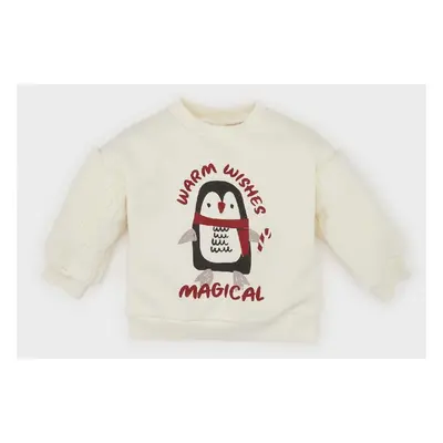 DEFACTO Baby Girl Crew Neck Printed Soft Furry Sweatshirt