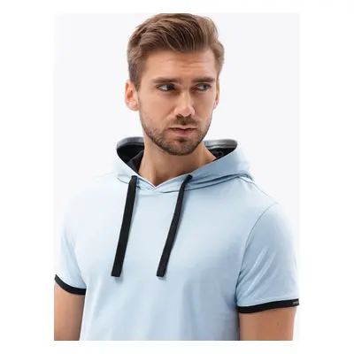 Ombre Men's casual cotton t-shirt with hood - light blue