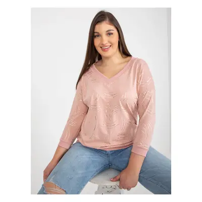 Light pink women's blouse plus size with 3/4 sleeves