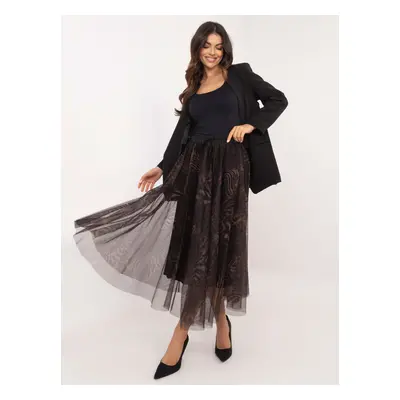 Black-brown tulle skirt with patterns