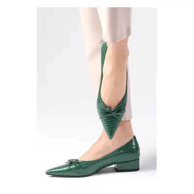 Mio Gusto Beatrix Green Color Patent Leather Short Heels Women's Shoes