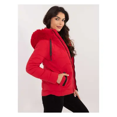 Red transitional jacket with detachable hood