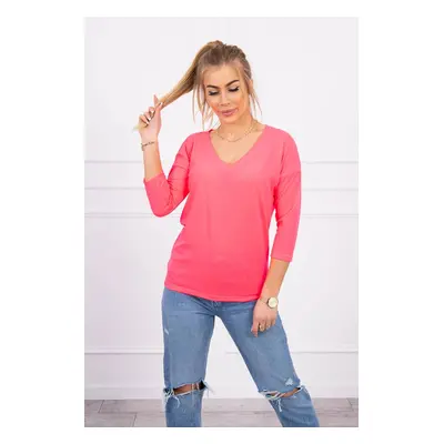 Pink neon blouse with V-neck