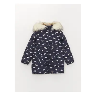 LC Waikiki Lcw Hooded Printed Girls Coat