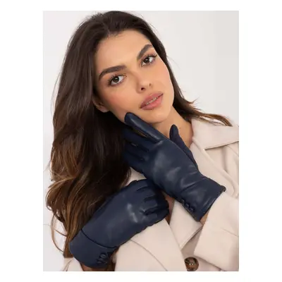 Dark blue women's gloves made of eco-leather