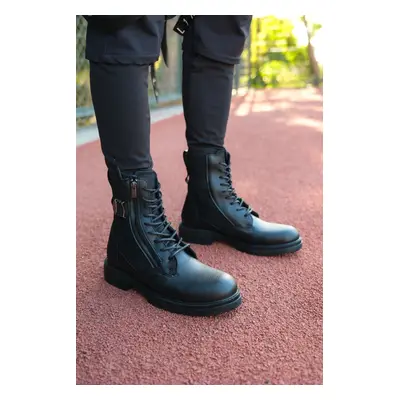 Riccon Black Men's Zippered Combat Boots