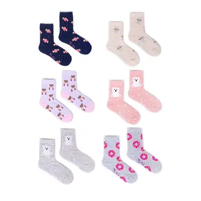 Zokni Yoclub YC_Girls_Cotton_Socks_P_Colors_6-Pack_SKA-0006G-AA00-004_Multi