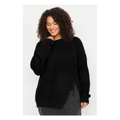 Trendyol Curve Black Tie Detail Knitted Sweater