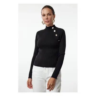 Trendyol Black Button Detailed Thin Knit Sweater