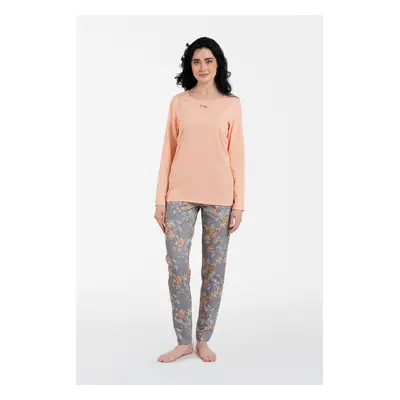 Women's pyjamas Kasali long sleeves, long legs - salmon pink/print