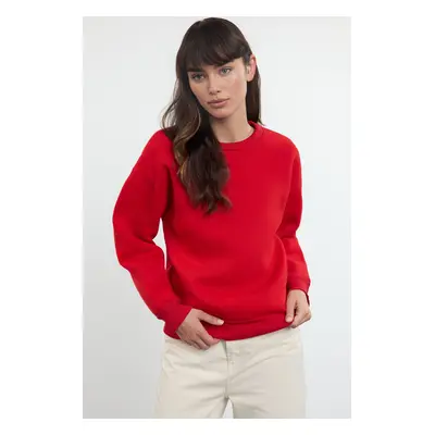 Trendyol Red Thick Fleece Inside Regular/Normal Fit Crew Neck Basic Knitted Sweatshirt