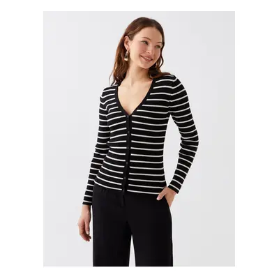 LC Waikiki V-Neck Striped Long Sleeve Women's Knitwear Cardigan