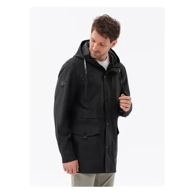 Ombre Men's parka jacket with cargo pockets - black