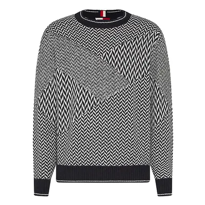 Tommy Hilfiger Sweater - PATCHWORK HERRINGBONE SWEATER black and white