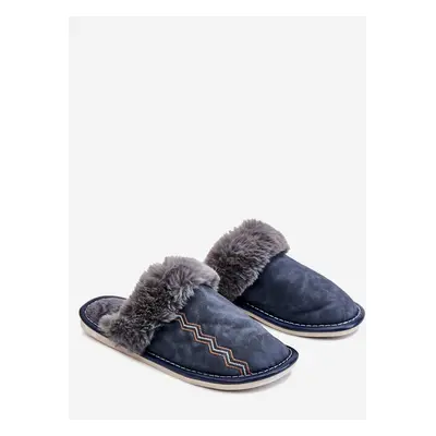 Men's warm slippers with fur navy blue Aron