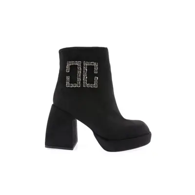 DGN Silver Stone Buckle Flat Toe Zippered Heeled Boots