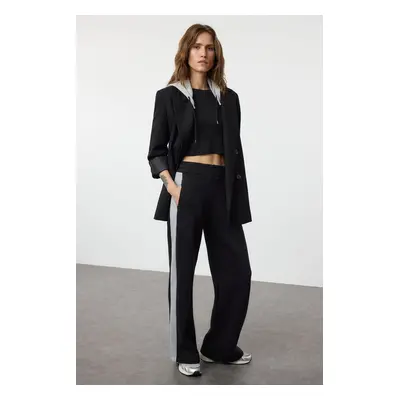 Trendyol Black Color Block Wide Leg Thick Polar Fleece Knitted Sweatpants