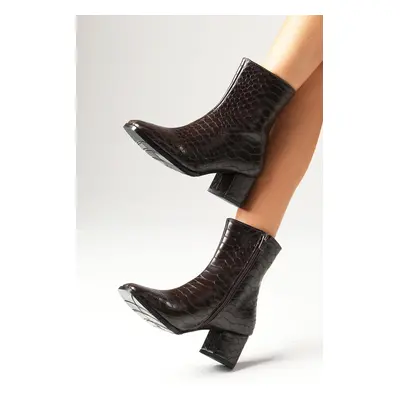 Mio Gusto Macy's Crocodile Patterned Brown Women's High Heel Boots