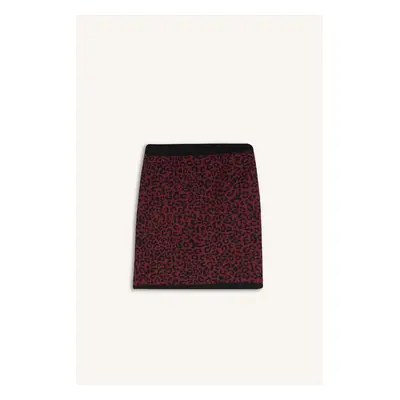 DEFACTO A Cut Leopard Patterned Mini Knit Skirt