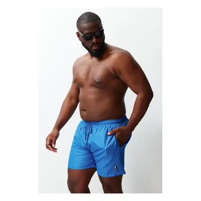 Trendyol Blue Embroidered Plus Size Swim Shorts