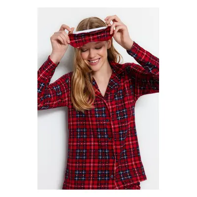 Trendyol Red Plaid Soft Feeling Brushed Fabric Sleep Band Knitted Pajama Set