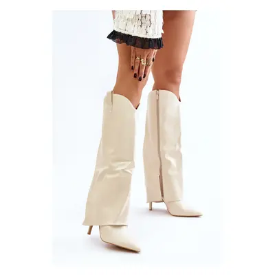 Stiletto heel boots with a bent upper light beige Bellinna