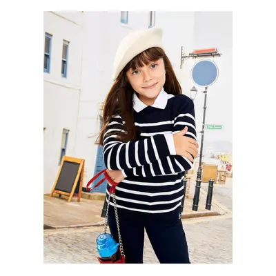 LC Waikiki Girls' Crew Neck Striped Long Sleeve Knitwear Sweater