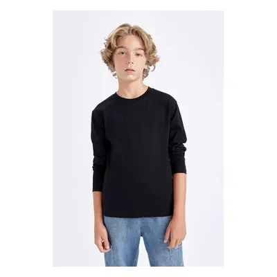 DEFACTO Boys Crew Neck Basic Plain Black Long Sleeve School T-Shirt K1686a624au