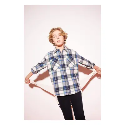 DEFACTO Boy Oversize Wide Pattern Flannel Long Sleeve Shirt