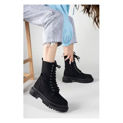 Riccon Black Suede Women's Combat Boots